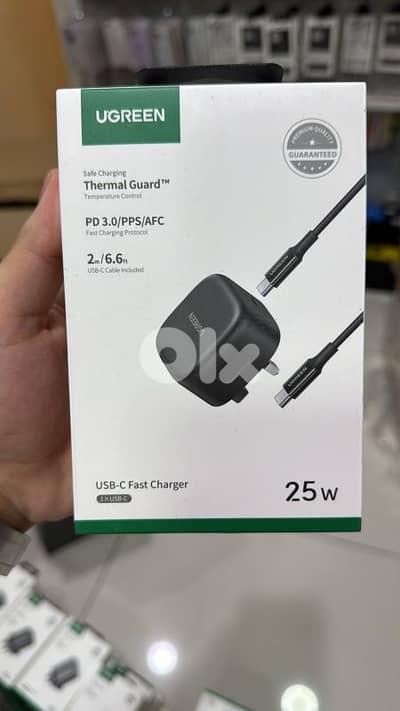 Ugreen 25w usb-c fast charger 3 pin with 2m usb-c cable black