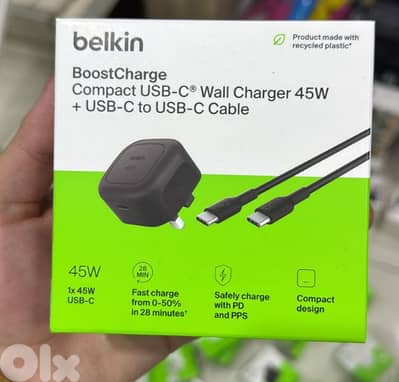 Belkin Boostcharge compact usb-c wall charger 45w 3pin charger black