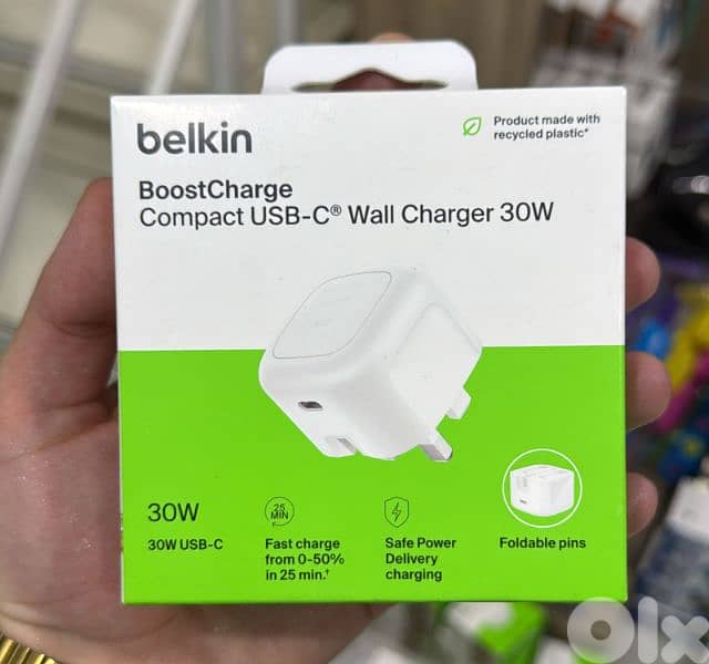 Belkin Boostcharge compact Usb-c wall charger 30w 3pin white 0