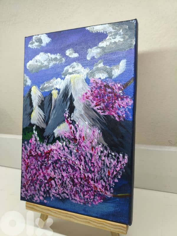 Original Acrylic Painting A4-"Sakura Hills"-Pink Blossom Art-$40 ONLY! 1
