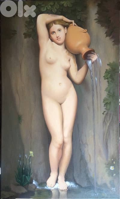 Oil on canvas painting -  Reproduction after J. A. D. Ingres : La sourse