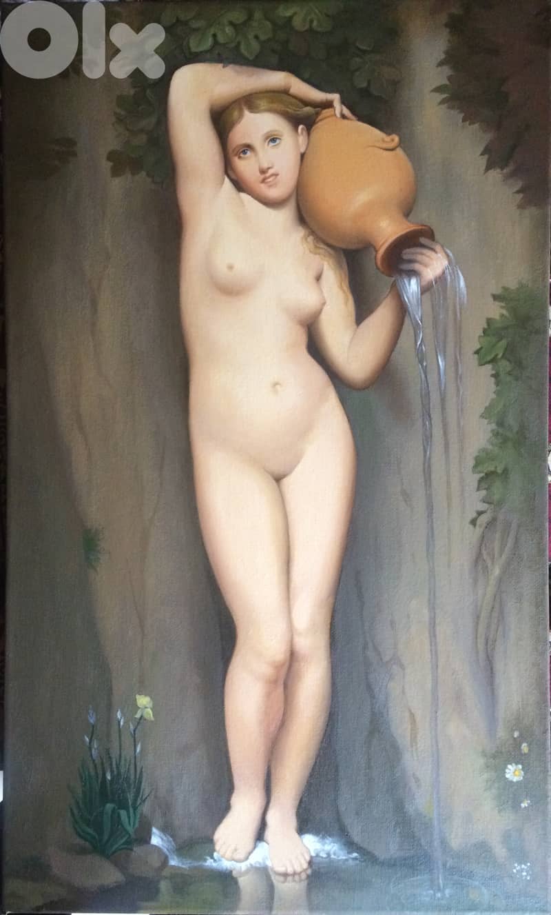 Oil on canvas painting -  Reproduction after J. A. D. Ingres : La sourse 0