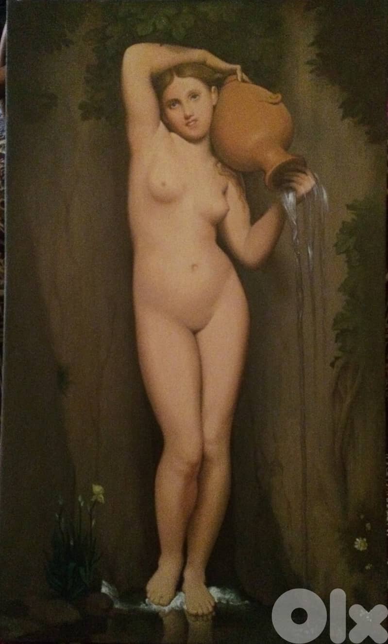 Oil on canvas painting -  Reproduction after J. A. D. Ingres : La sourse 2