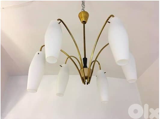 1950-60 Italian Stilnovo Brass Chandelier 1