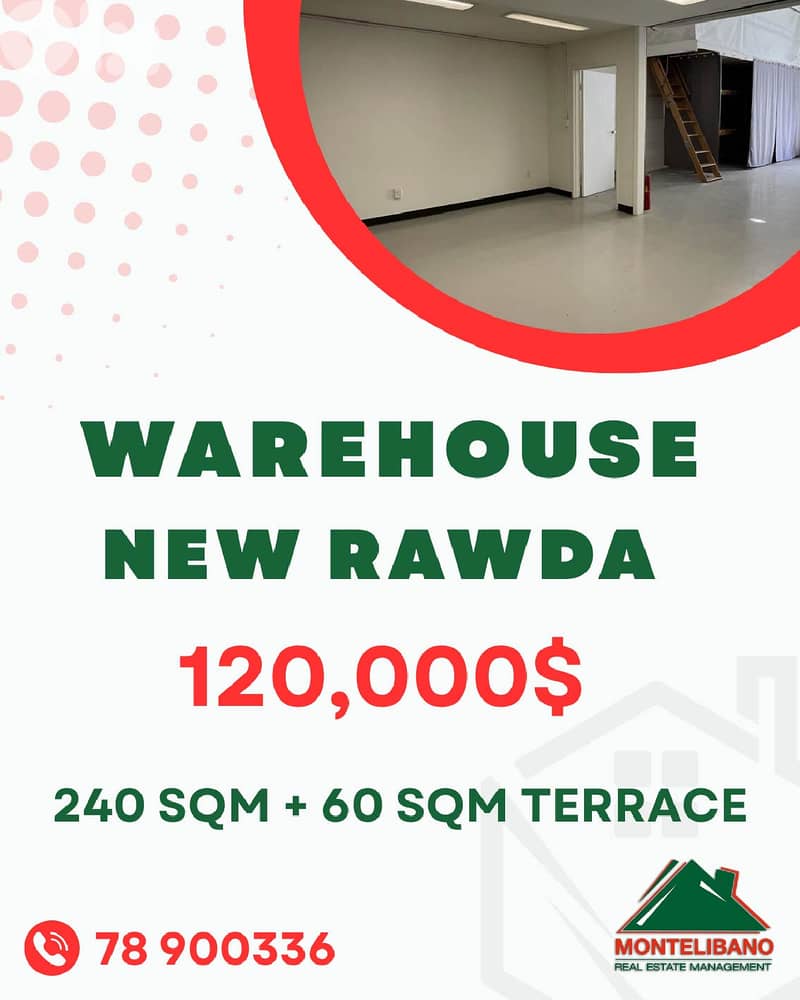 240 sqm Warehouse For Sale in New Rawda (نيو روضة) with 60 sqm Terrace 0