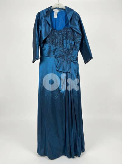 Elegant Teal Evening Gown with Matching Mini Jacket