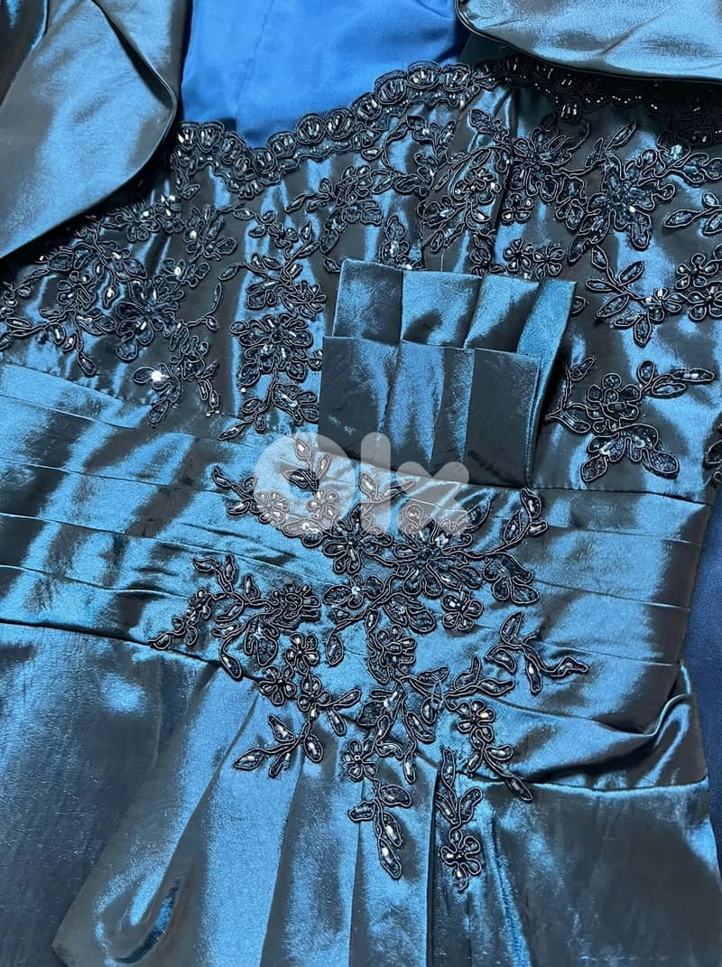 Elegant Teal Evening Gown with Matching Mini Jacket 2