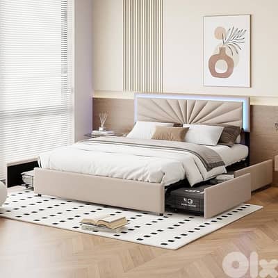 bed with 4 drawers and led light