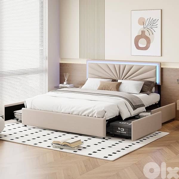 bed with 4 drawers and led light 0