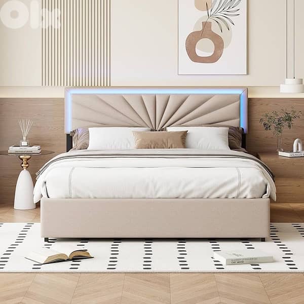 bed with 4 drawers and led light 4