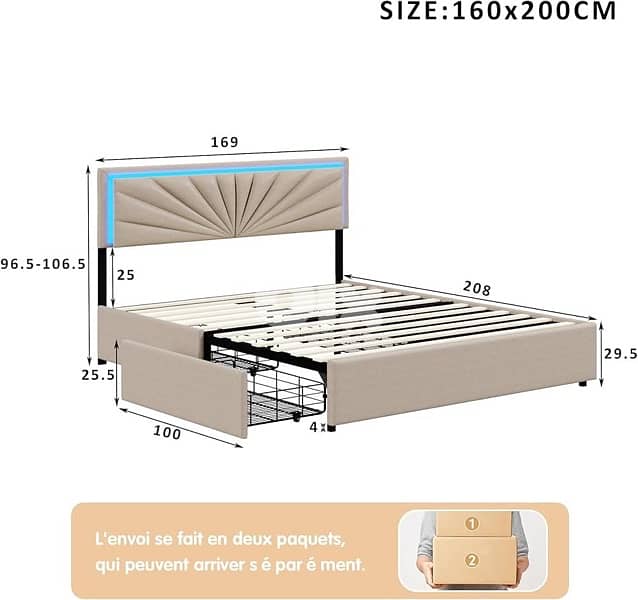 bed with 4 drawers and led light 6