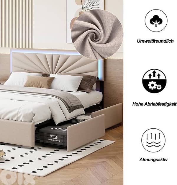 bed with 4 drawers and led light 7