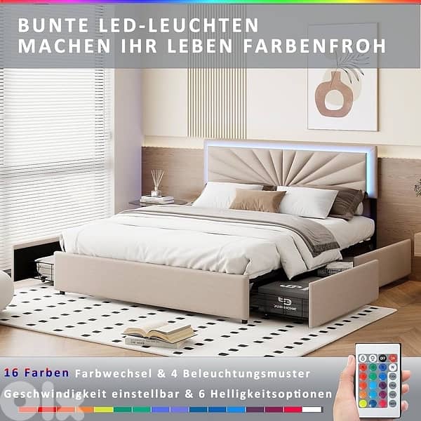 bed with 4 drawers and led light 8