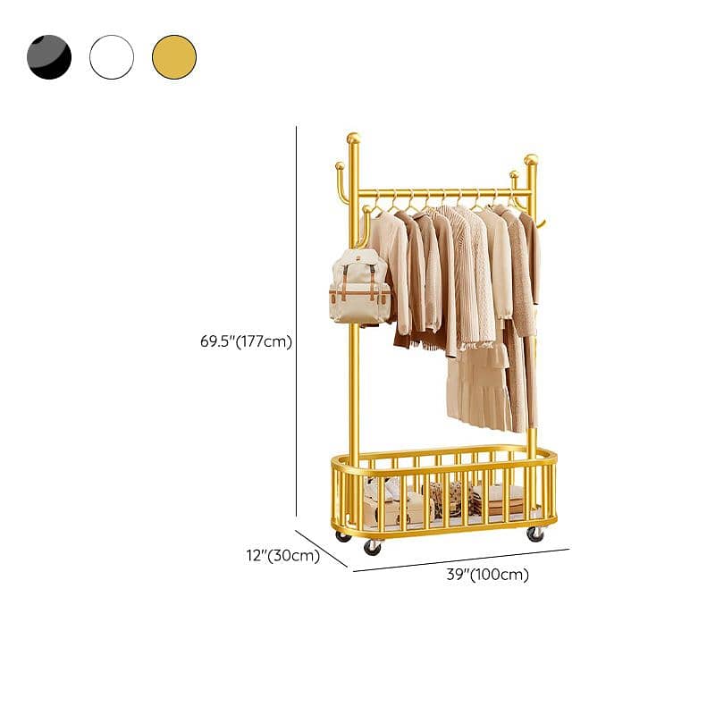 Rolling Metal Clothing Rack, Hanging Hooks, Maximum Space 6