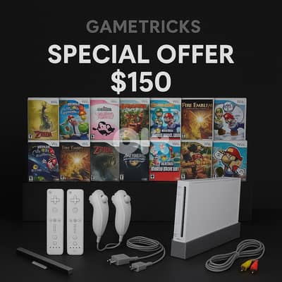 Nintendo Wii full bundle Dual joysticks + 200 Games ready