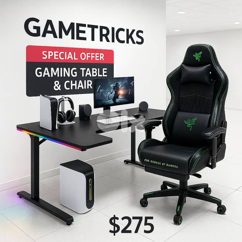 Ultimate gaming setup - Premium L shape Table + Razer adjustable Chair 0
