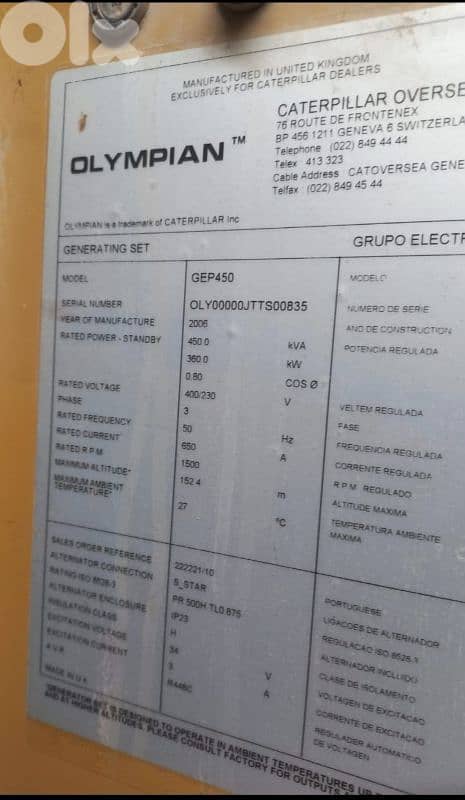 generator Caterpillar 450Kva 4