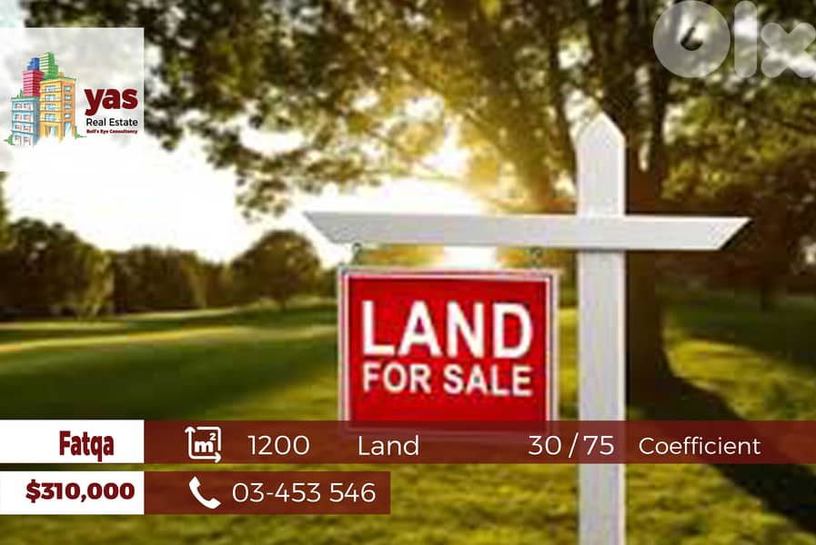Fatqa 1200m2 Land | 30 / 75 Coefficient | Prime Location | WA | 0