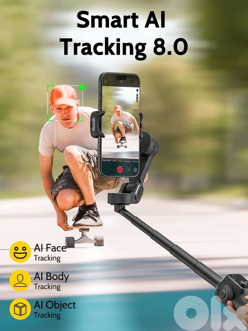 3-axis Gimbal Stabilizer for iPhone w/Built-in 7.8' Extension Rod, Sma 1