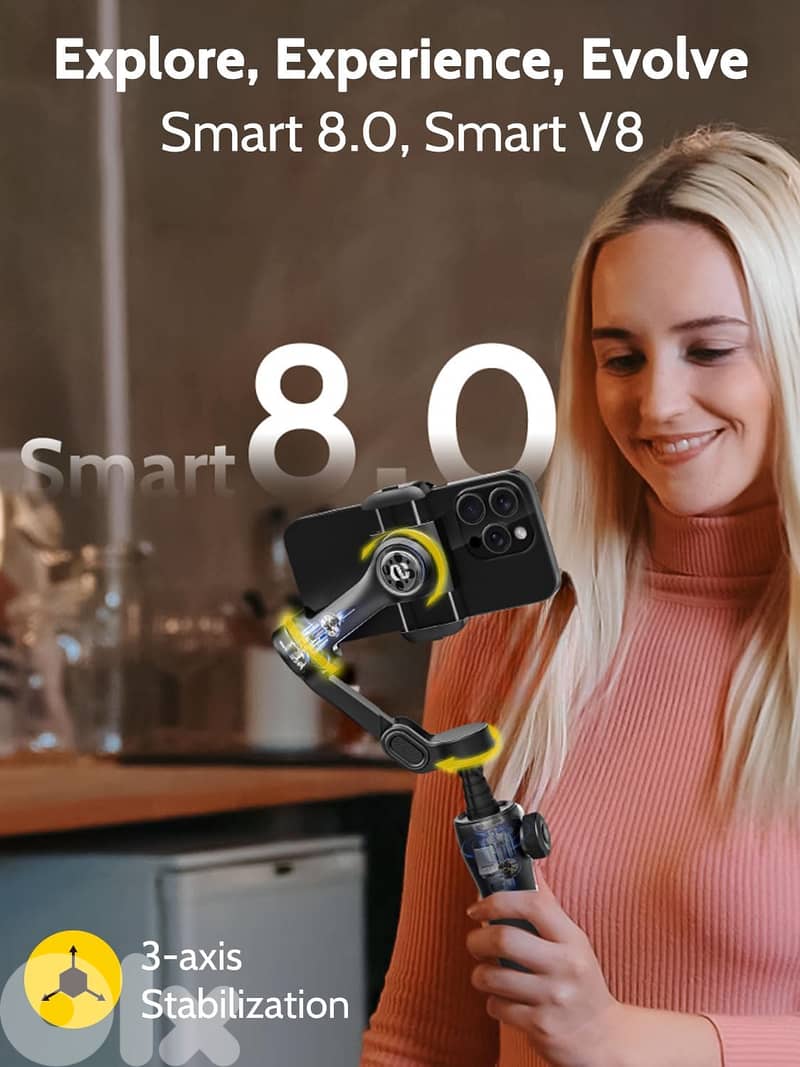 3-axis Gimbal Stabilizer for iPhone w/Built-in 7.8' Extension Rod, Sma 4