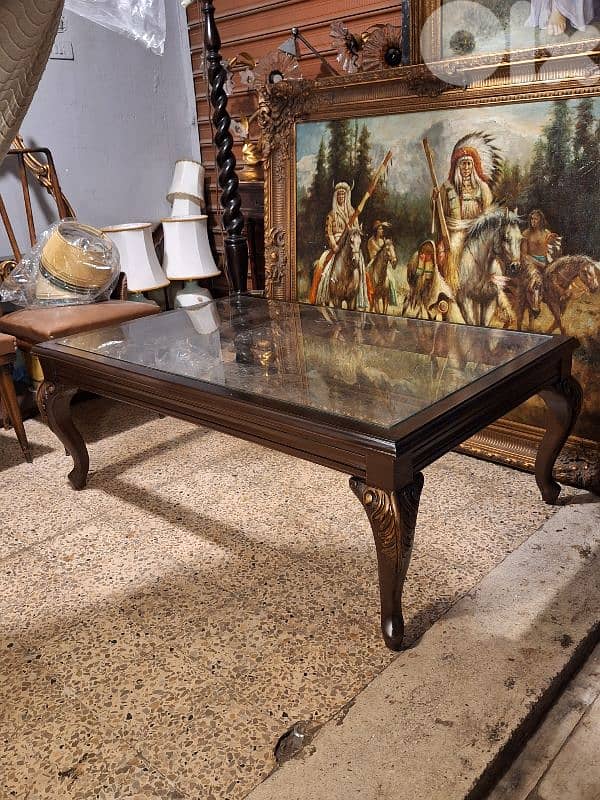 antique wood and glass coffee table 0