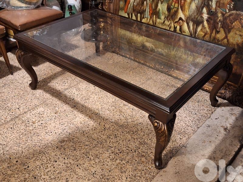antique wood and glass coffee table 1
