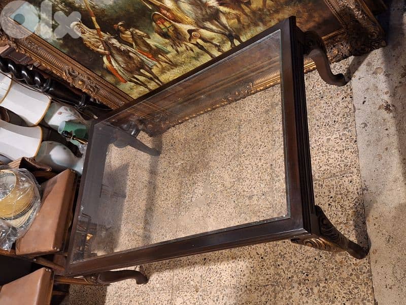 antique wood and glass coffee table 2