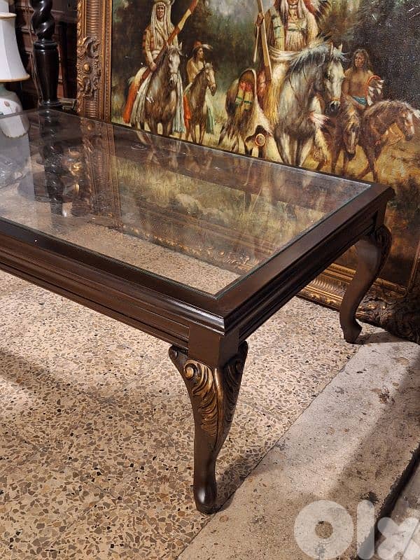 antique wood and glass coffee table 3
