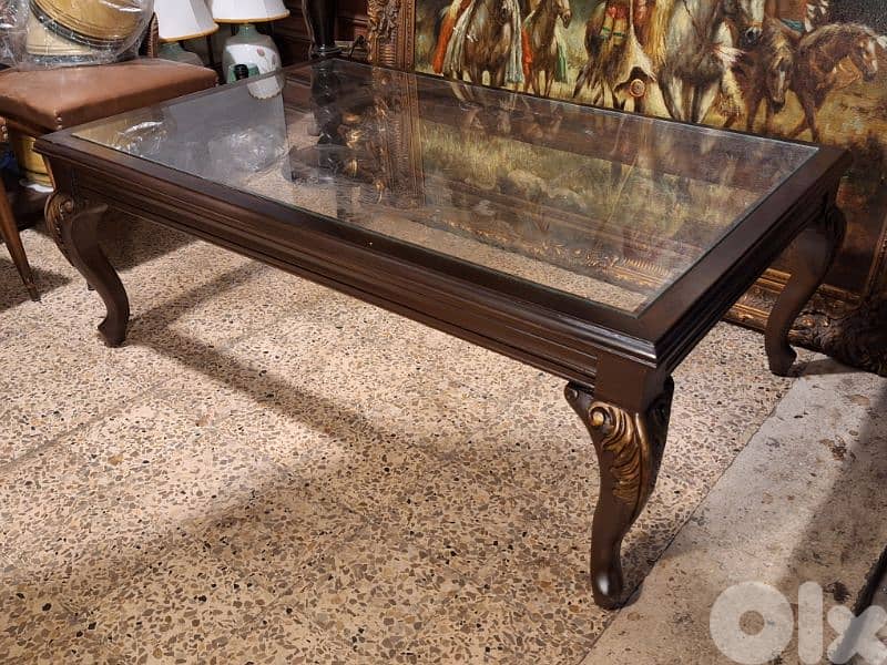 antique wood and glass coffee table 4