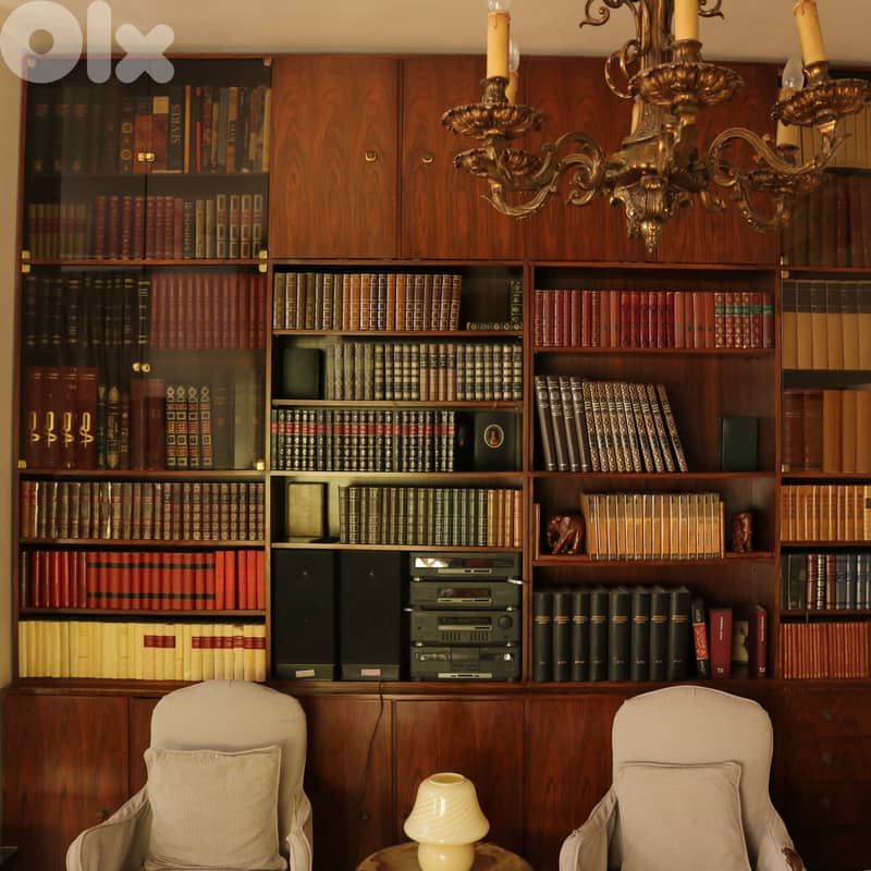 Wall Library Unit – Wood Shelves + Cabinets (Without Books) 0