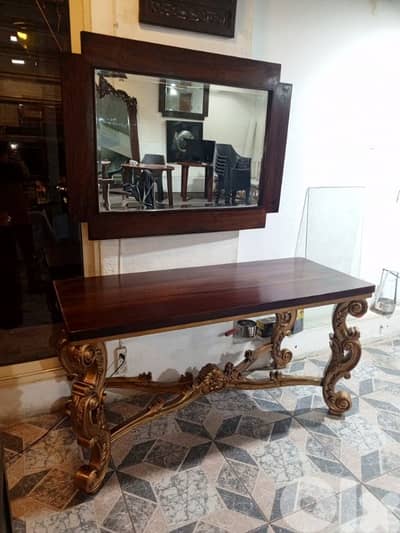 Teak wood entrance table and mirror