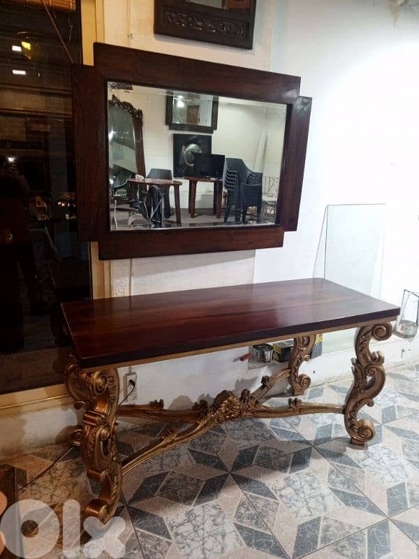 Teak wood entrance table and mirror 2