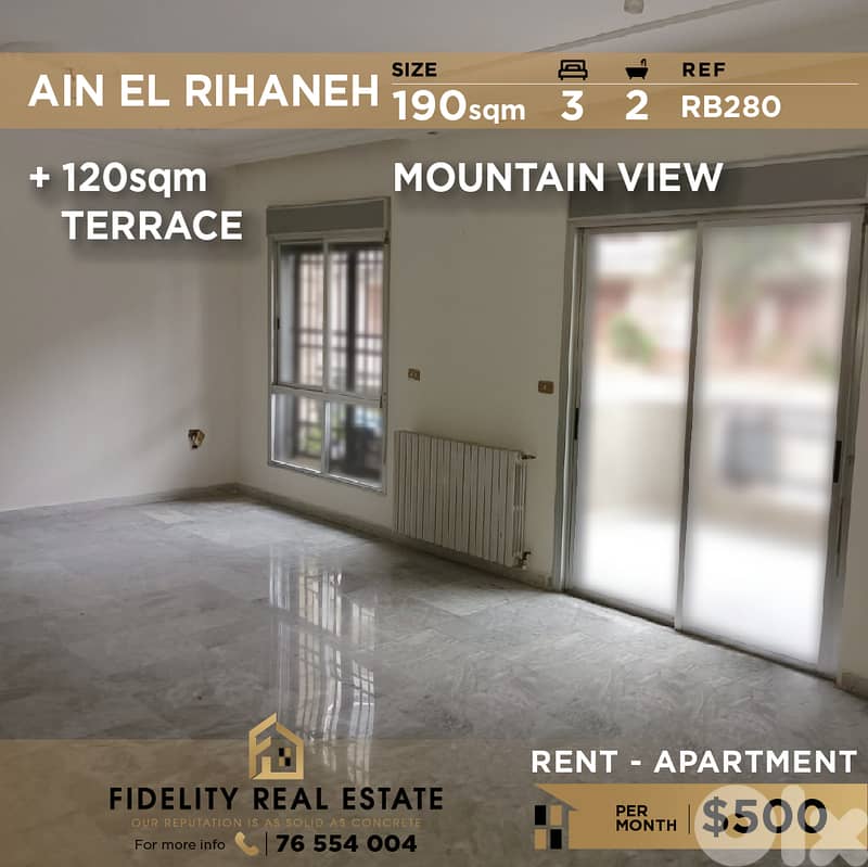Apartment for rent in Ain El Rihaneh RB280 شقة للإيجار في عين الريحان 0