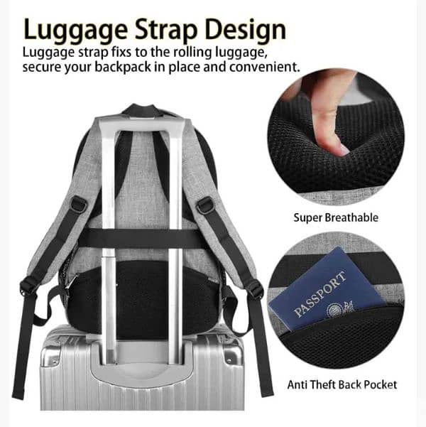 15.6" Laptop Waterproof Backpack With USB Charging Port 8