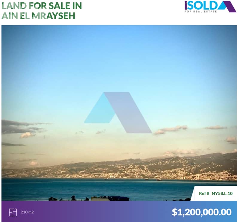 Hot deal !! Land 4sale in ain el mraiseh *prime location -*عين المريسة 0