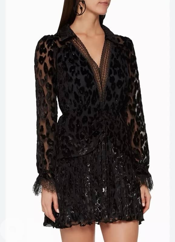 Self Portrait Black Velvet Leopard Dress – أصلي وحالة ممتازة 0