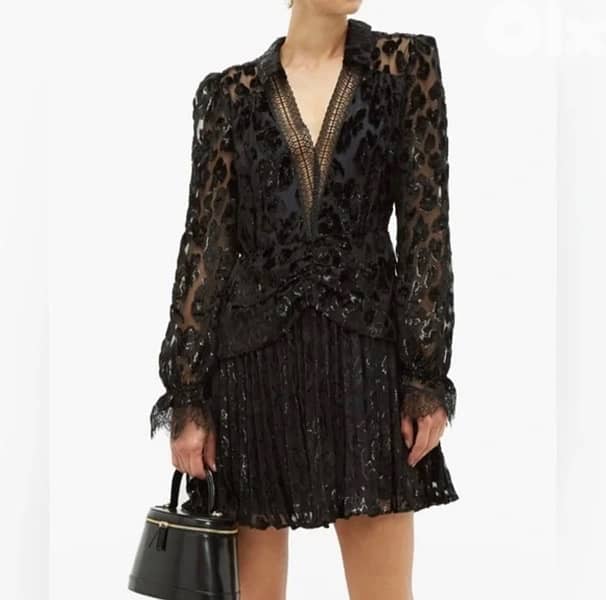 Self Portrait Black Velvet Leopard Dress – أصلي وحالة ممتازة 1