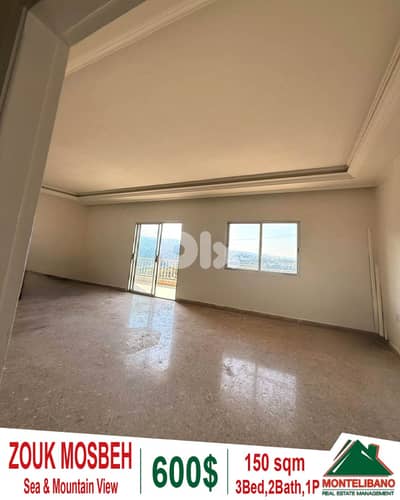 150sqm Apartment For Rent in Zouk Mosbeh(ذوق مصبح)+Sea & Mountain View