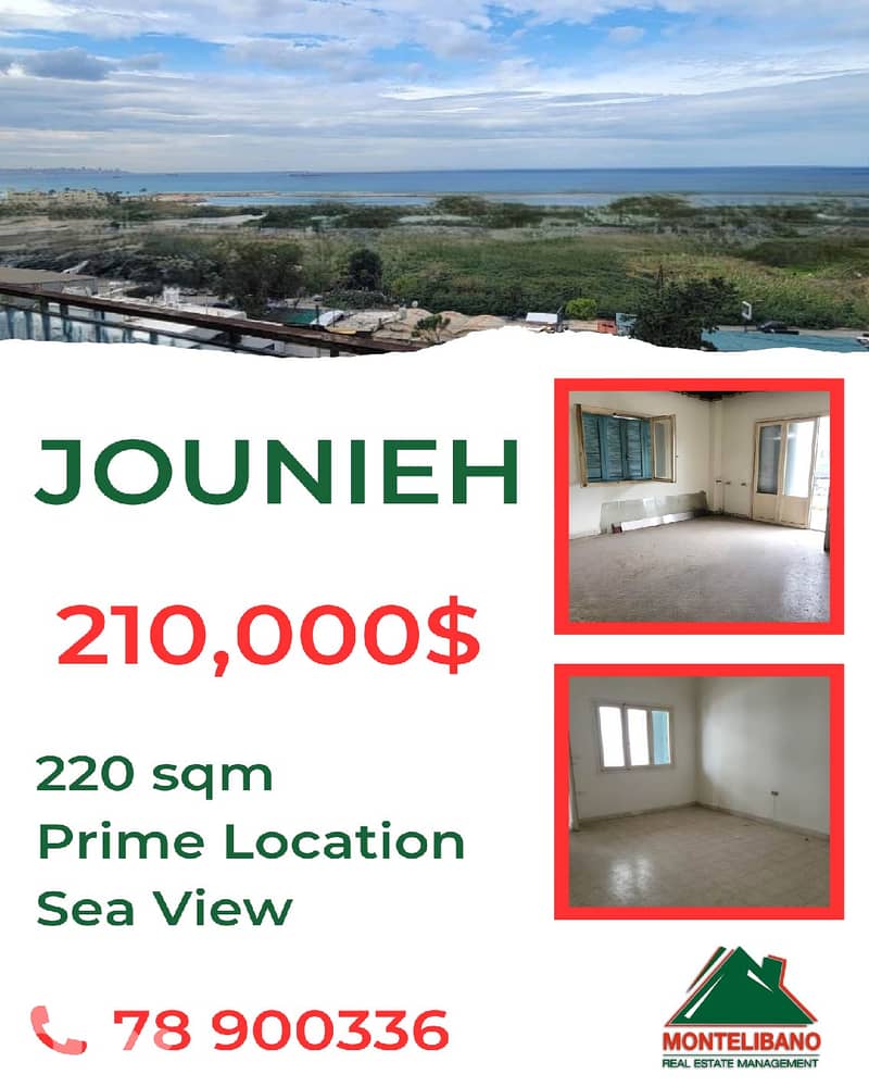 Prime Location 220 sqm Apartment For Sale in Jounieh (جونيه)+Sea View 0