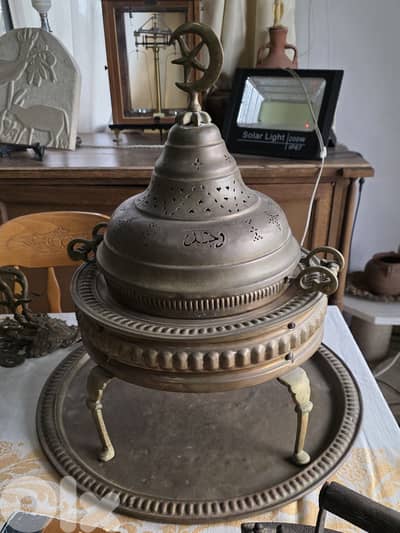 منقل / مجمرة نحاس قديمة بطراز عثماني مع هلال ونجمة
