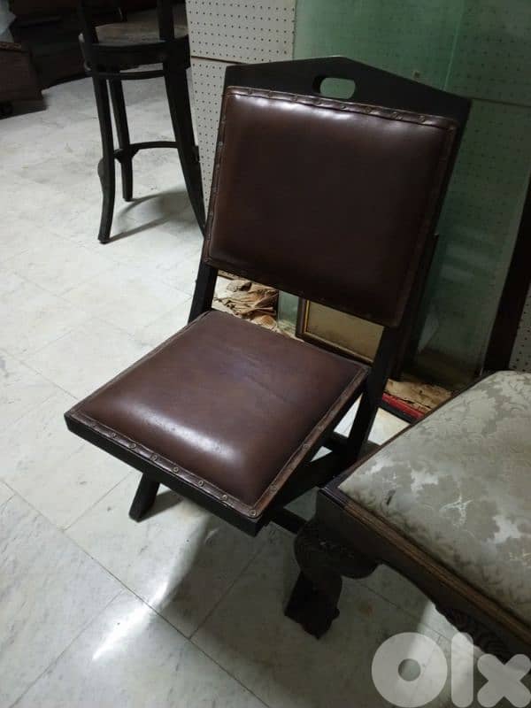 teak wood and authentic leather chair 0