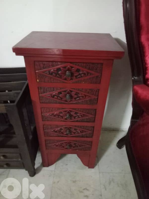 Teak wood Vintage style red dresser 0