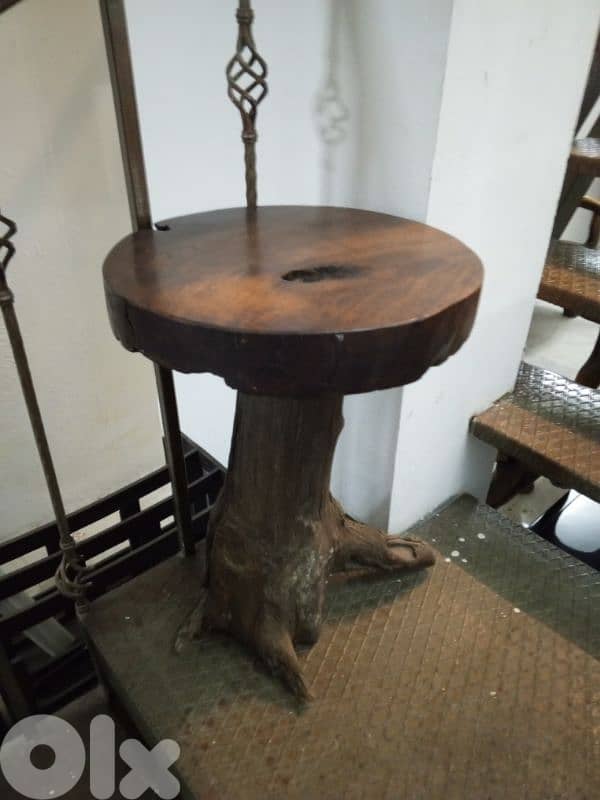 Heavy teak tree log side table 0