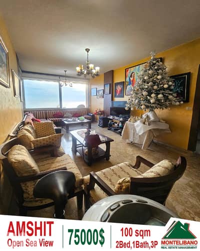 100 sqm Apartment For Sale in Amshit (عمشيت) with Open Sea View