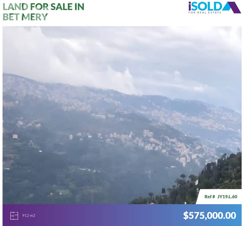 912m2 land+mountain/sea view 4sale in Bet Mery - أرض للبيع في بيت ميري 0