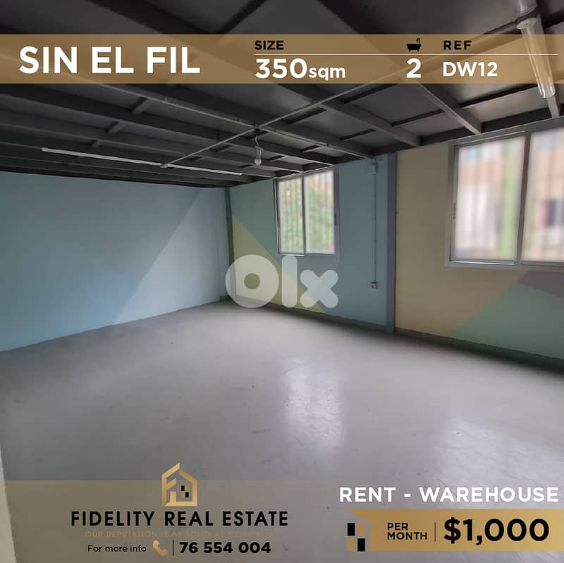 Warehouse for rent in Sin EL Fil DW12 مستودع للإيجار في سن الفيل 0
