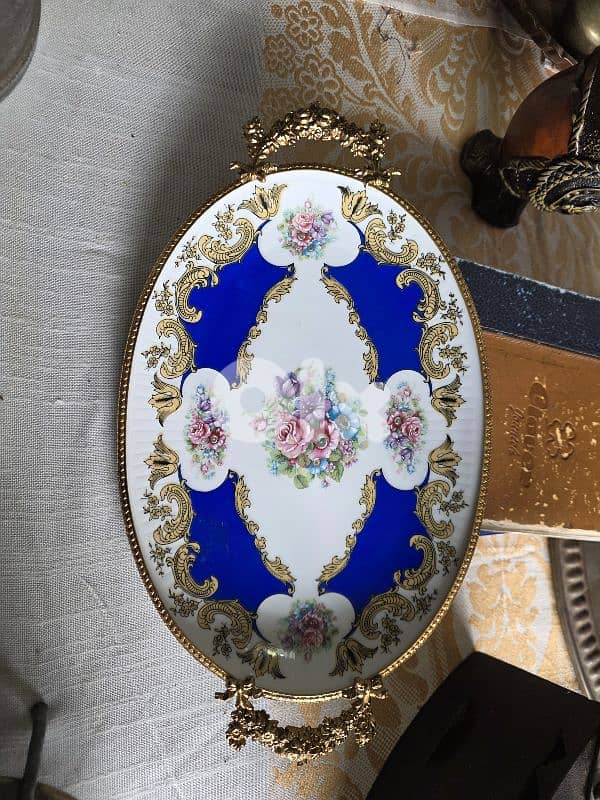 صينية تقديم بورسلان ليموج Limoges أصلية مع حامل برونزي مذهب – فخمة 0