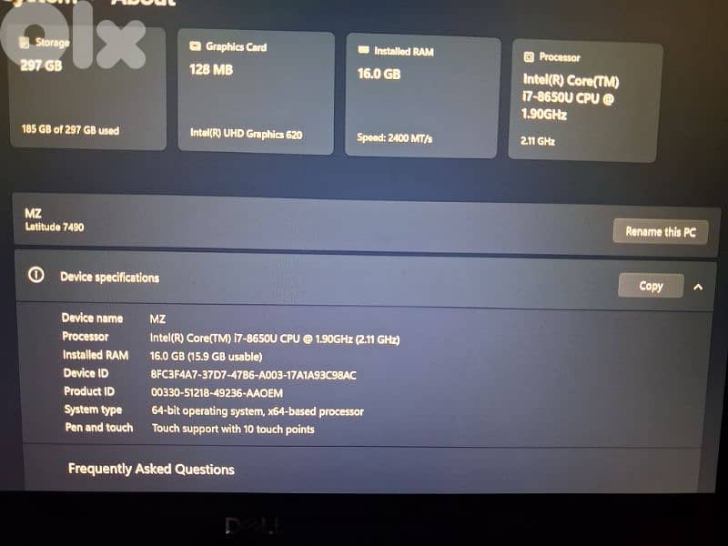 Dell Latitude 7490 256 gb 16 gb Ram used 5 months clean 2