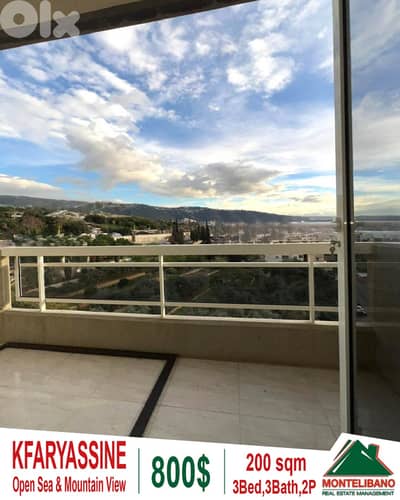 200 sqm Apartment For Rent in Kfaryassine (كفر ياسين) with Open View