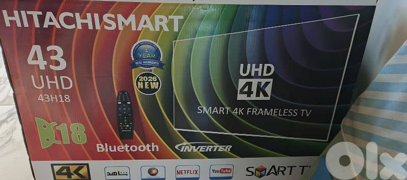 TV Hitachi 43 inch UHD 4k Smart Tv تلفزيون ٤٣ إنش 0